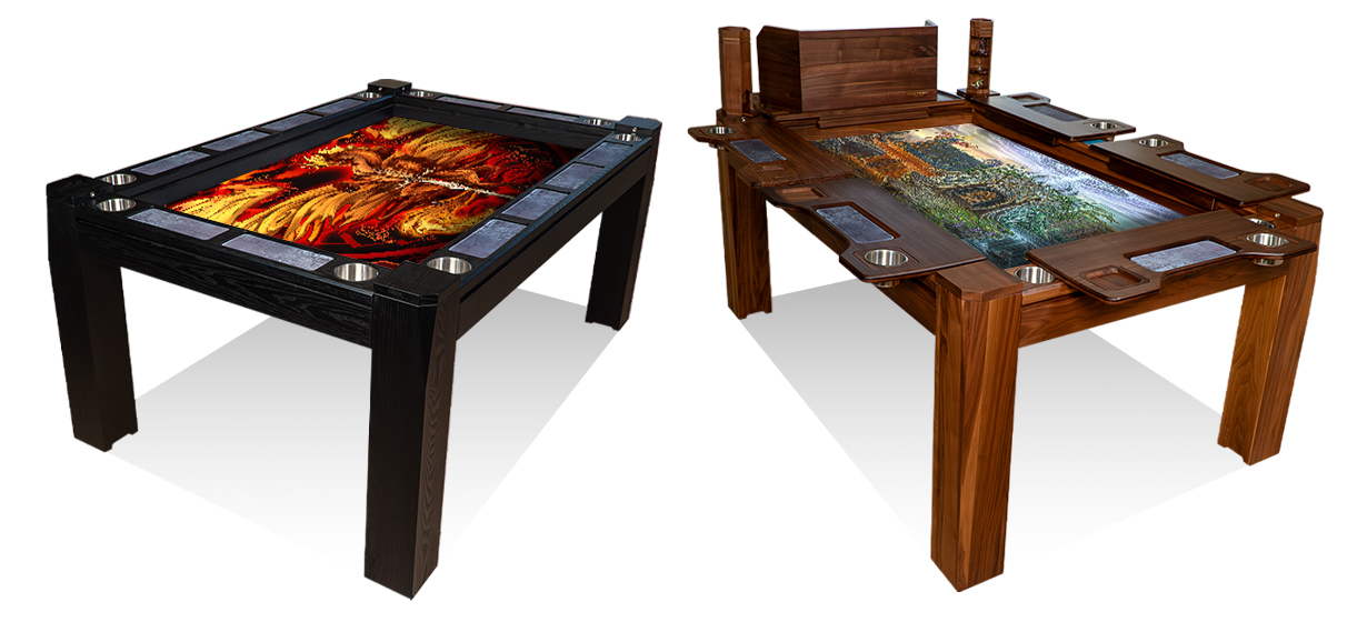 Gaming table with fire artwork